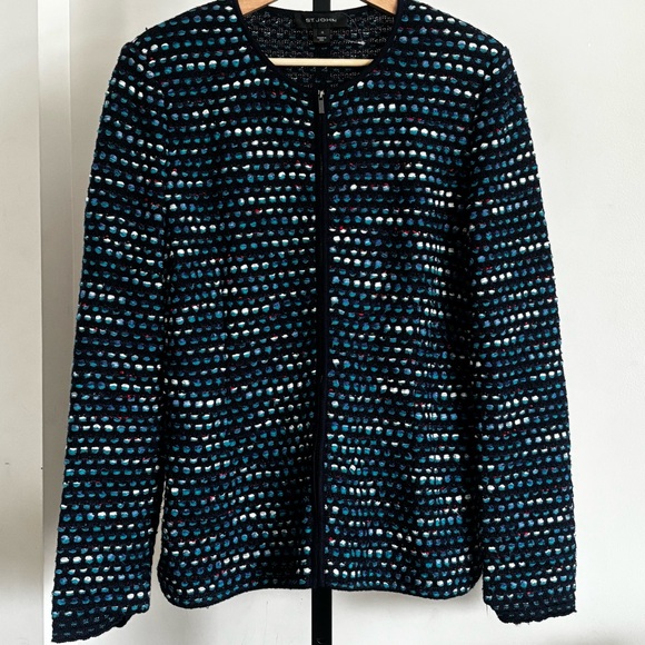 St. John Jackets & Blazers - St John Knit Martinique Tweed Dolman Sleeve Jacket Navy Multi Sz 12 Retail $1395